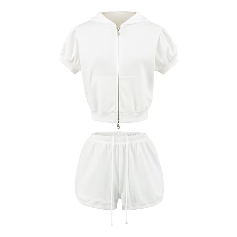 Zip-Up Crop Hoodie & Drawstring Hot Pants Set