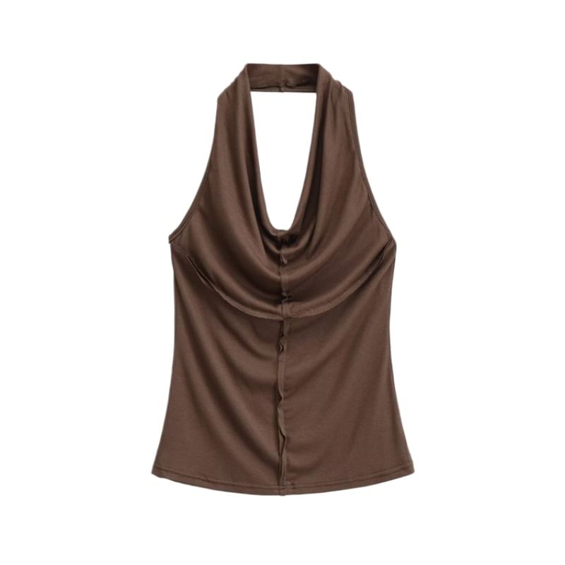 Halter Cowl Neck Open Back Fitted Top