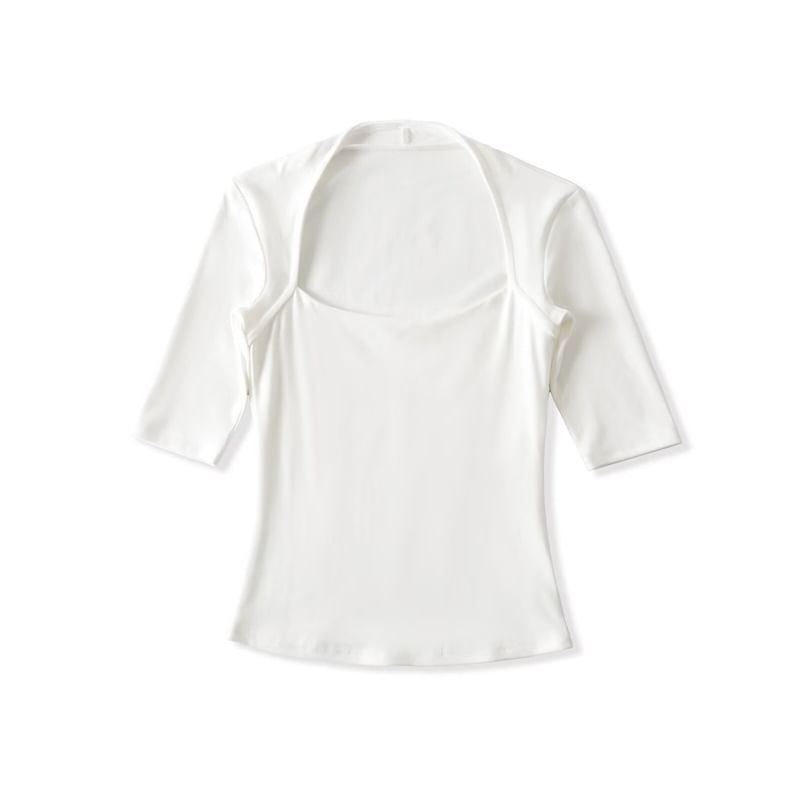 Square Neck Fitted Crop Tee with 3/4 Sleeves