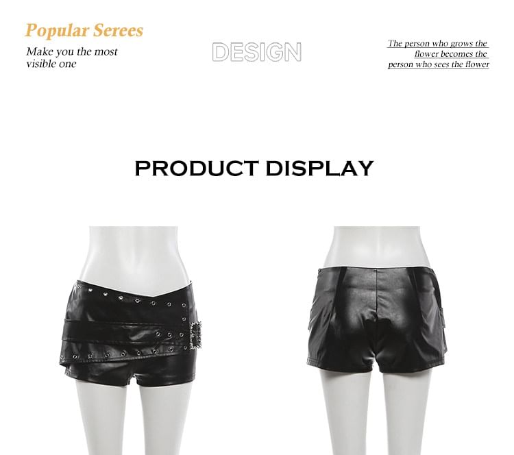 Faux Leather Belted Tube Top & Grommet Shorts Set