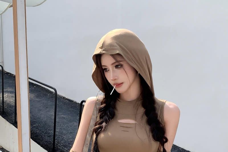 Hooded Cutout Crop Top Set with Arm Sleeves