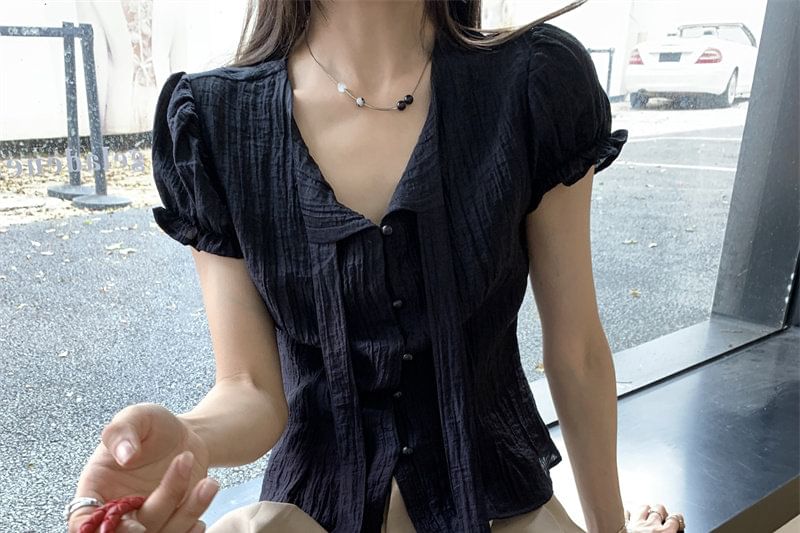Tie-Neck Short Sleeve Blouse