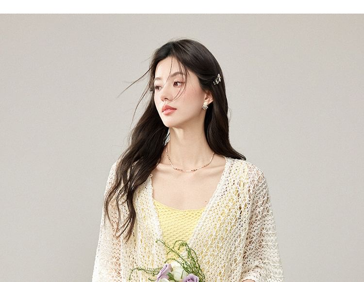 Spaghetti Strap V-Neck Plain Frill Trim Fringed Maxi A-Line Dress / Shawl