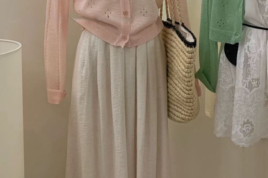 Round Neck Plain Pointelle Cardigan