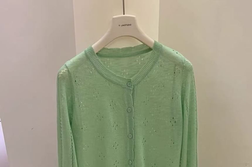 Round Neck Plain Pointelle Cardigan