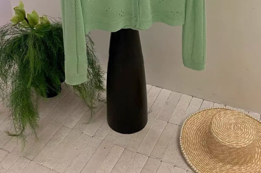Round Neck Plain Pointelle Cardigan