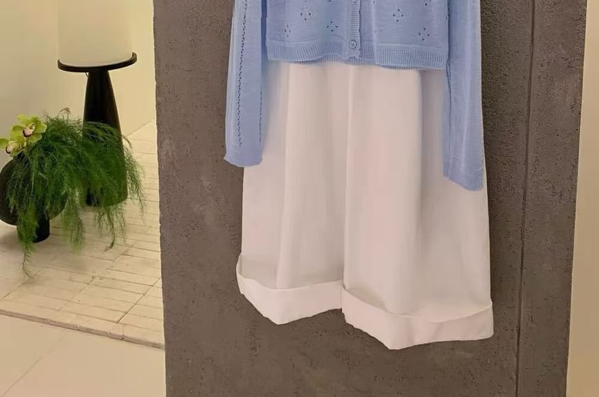 Round Neck Plain Pointelle Cardigan