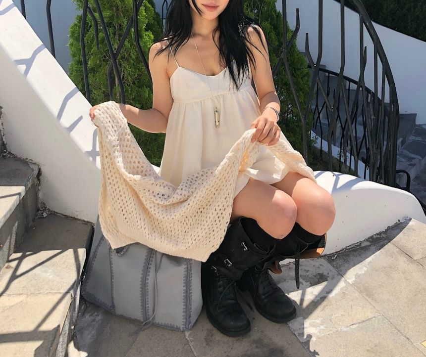 Spaghetti Strap V-Neck Plain Mini A-Line Dress