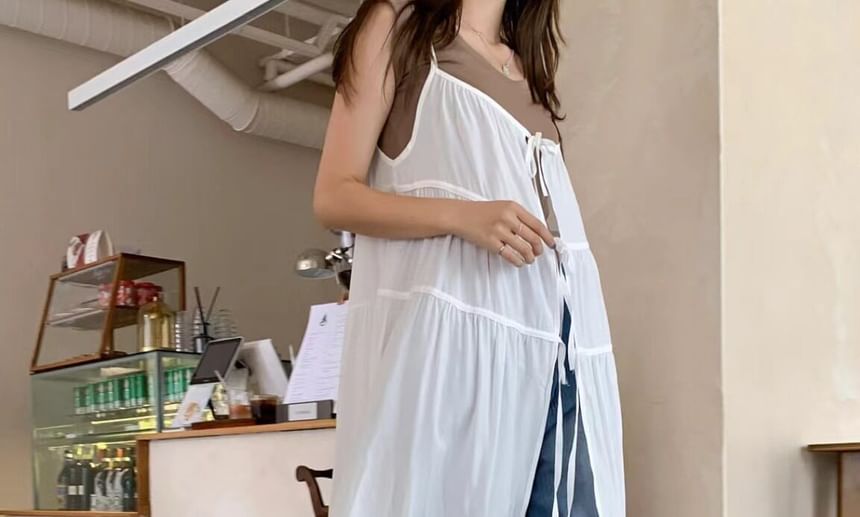 Spaghetti Strap Slit Hem Plain Maxi A-Line Dress