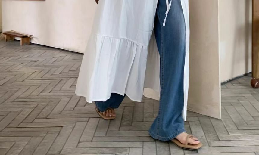 Spaghetti Strap Slit Hem Plain Maxi A-Line Dress
