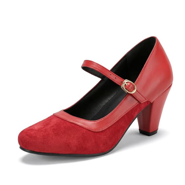 Almond Toe Chunky Heel Mary Jane Pumps