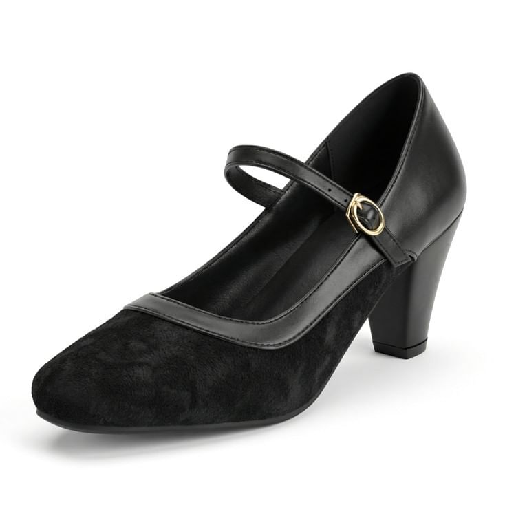 Almond Toe Chunky Heel Mary Jane Pumps