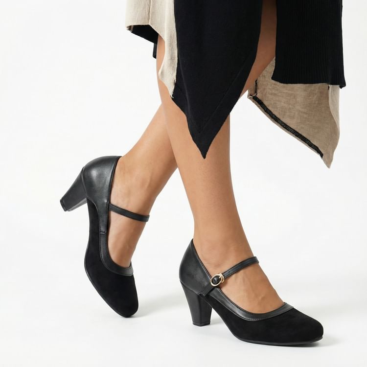 Almond Toe Chunky Heel Mary Jane Pumps