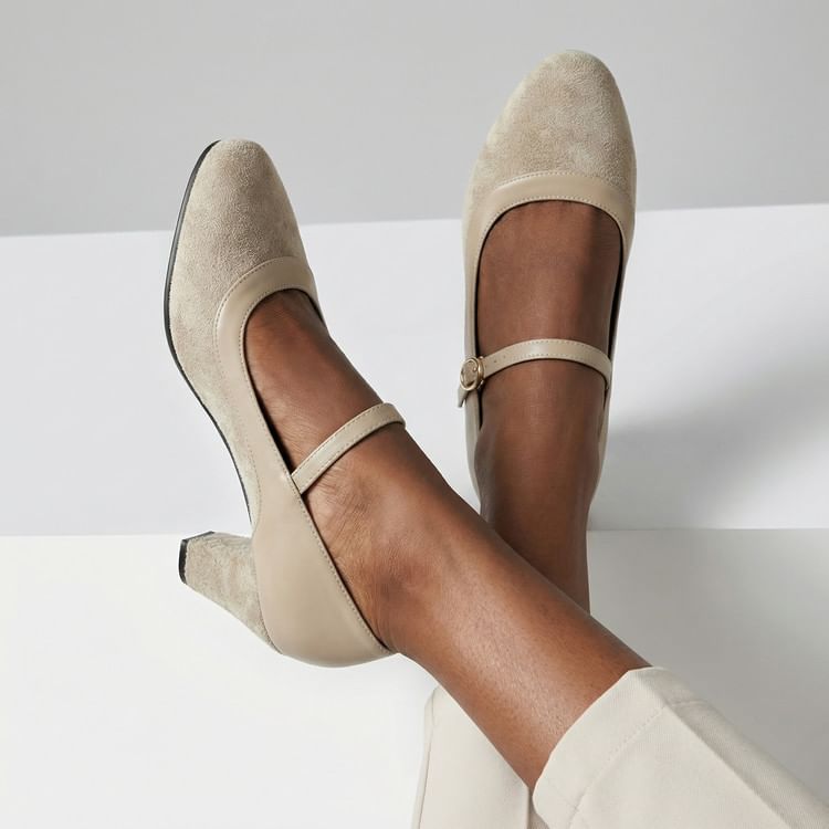 Almond Toe Chunky Heel Mary Jane Pumps