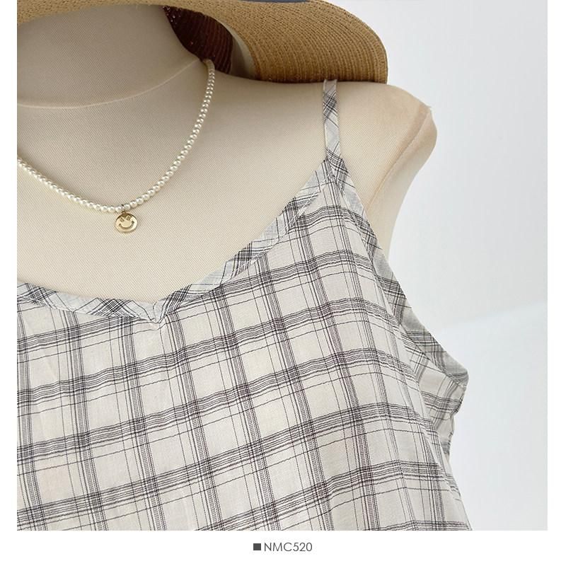 Spaghetti Strap Plaid Tiered Asymmetrical Mini Smock Dress