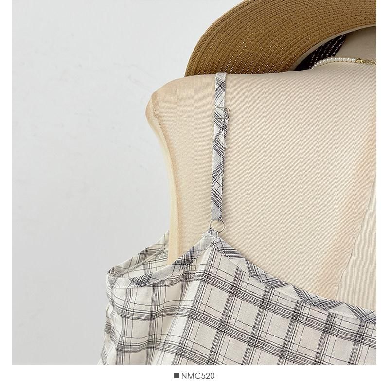 Spaghetti Strap Plaid Tiered Asymmetrical Mini Smock Dress