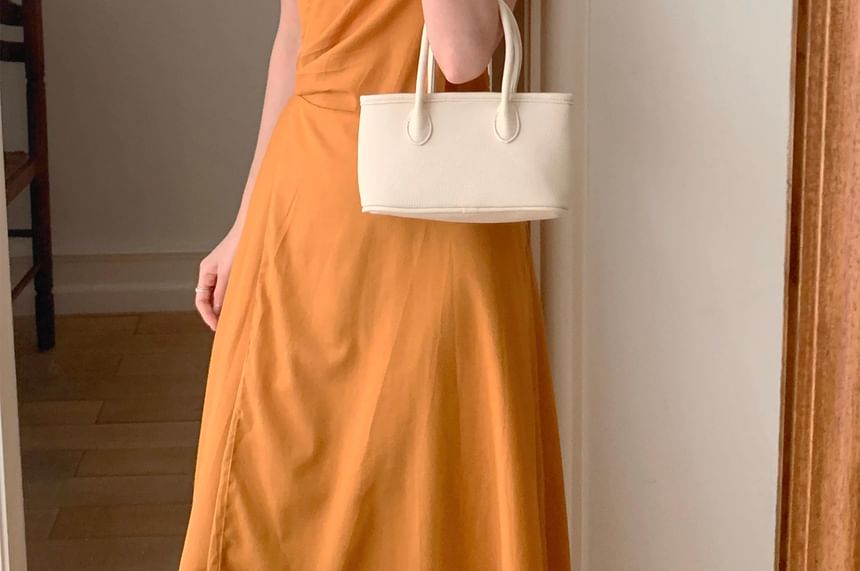 Short-Sleeve V-Neck Plain Wrap Maxi A-Line Dress
