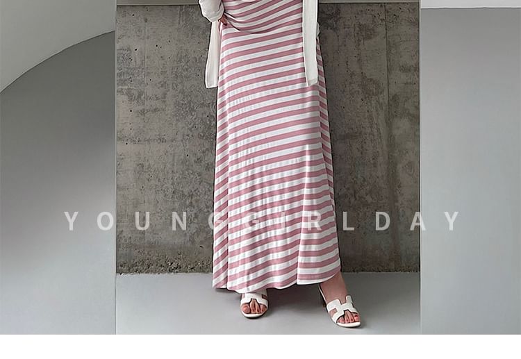 Spaghetti Strap Scoop Neck Striped Maxi A-Line Dress