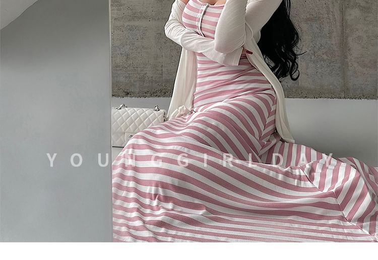 Spaghetti Strap Scoop Neck Striped Maxi A-Line Dress
