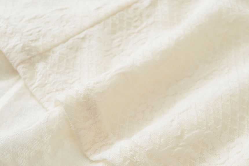 Long-Sleeve Henley Neck Plain Lace Top