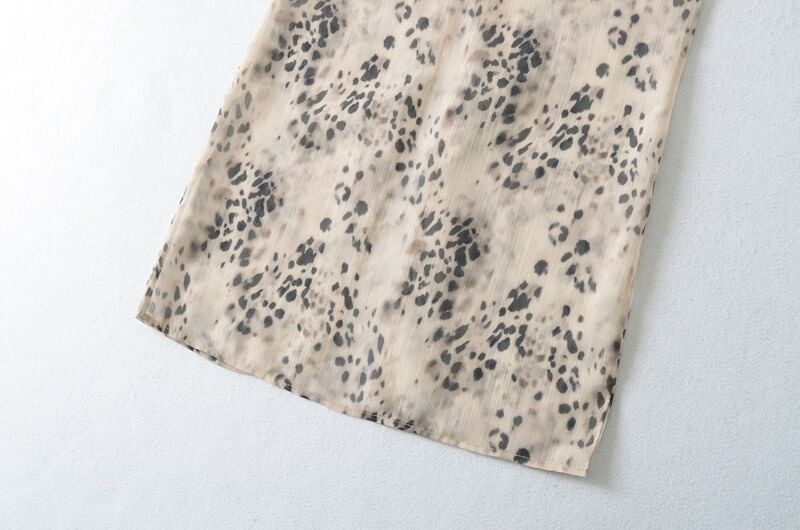 Spaghetti Strap V-Neck Leopard Print Lace Trim Maxi A-Line Dress