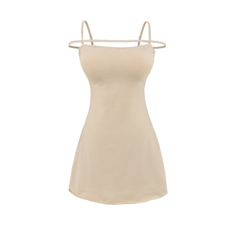 Spaghetti Strap Scoop Neck Plain Mini A-Line Dress