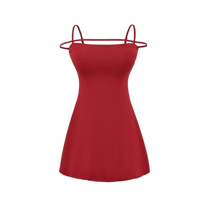 Spaghetti Strap Scoop Neck Plain Mini A-Line Dress