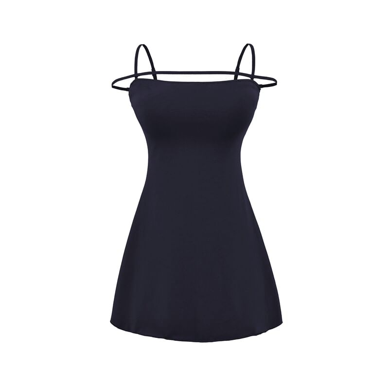 Spaghetti Strap Scoop Neck Plain Mini A-Line Dress