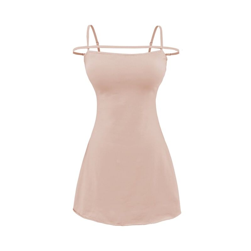 Spaghetti Strap Scoop Neck Plain Mini A-Line Dress