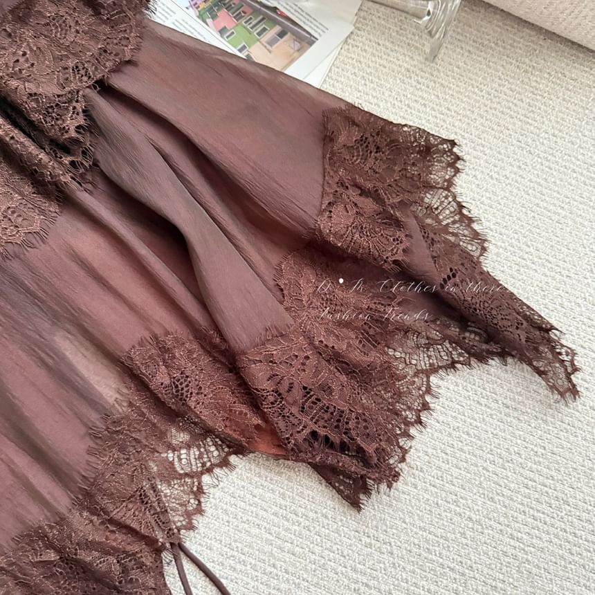 Plain Mesh Panel Lace Camisole Top