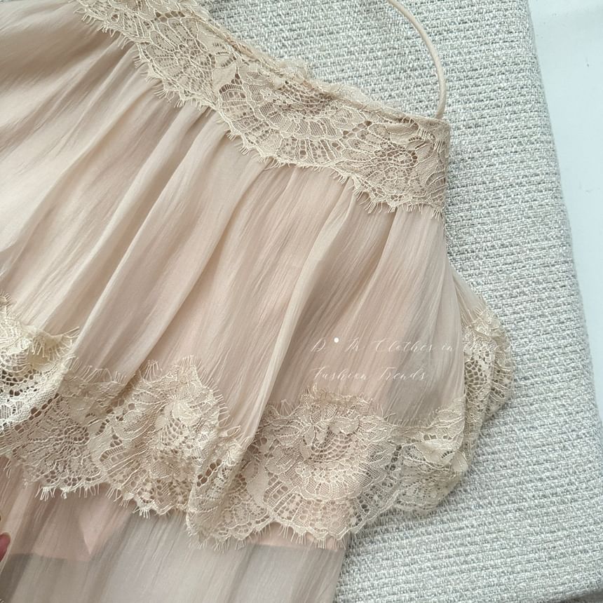 Plain Mesh Panel Lace Camisole Top