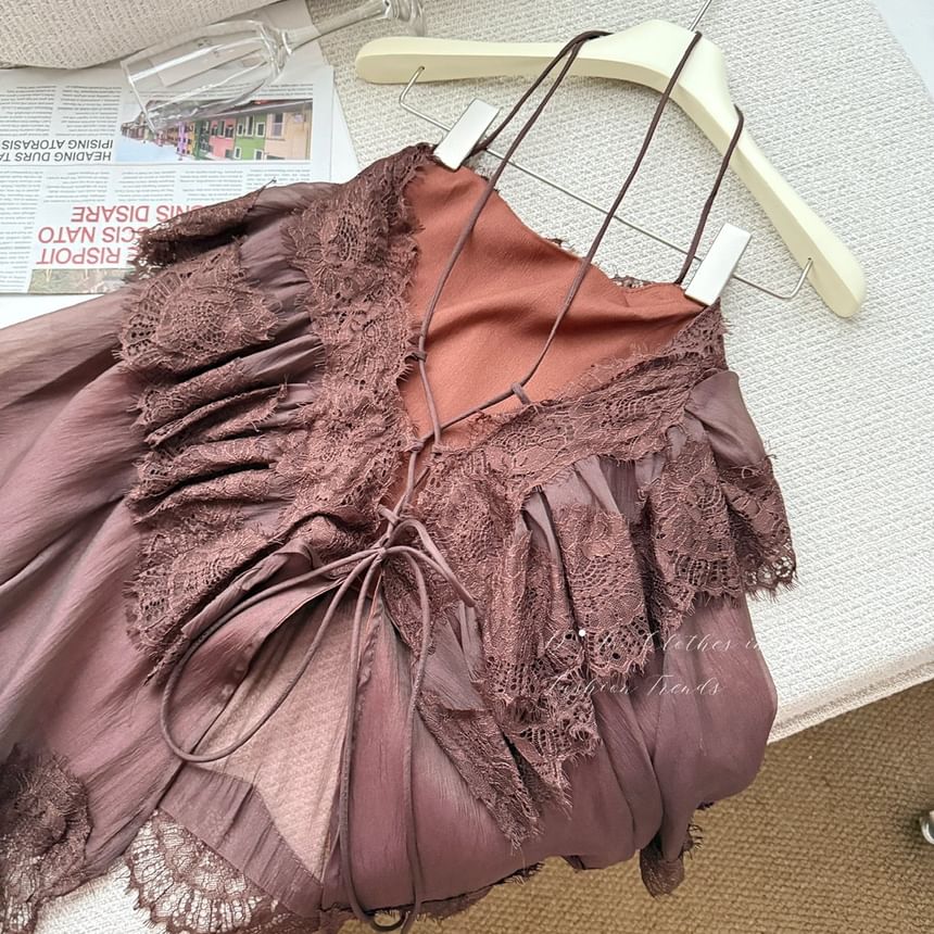 Plain Mesh Panel Lace Camisole Top