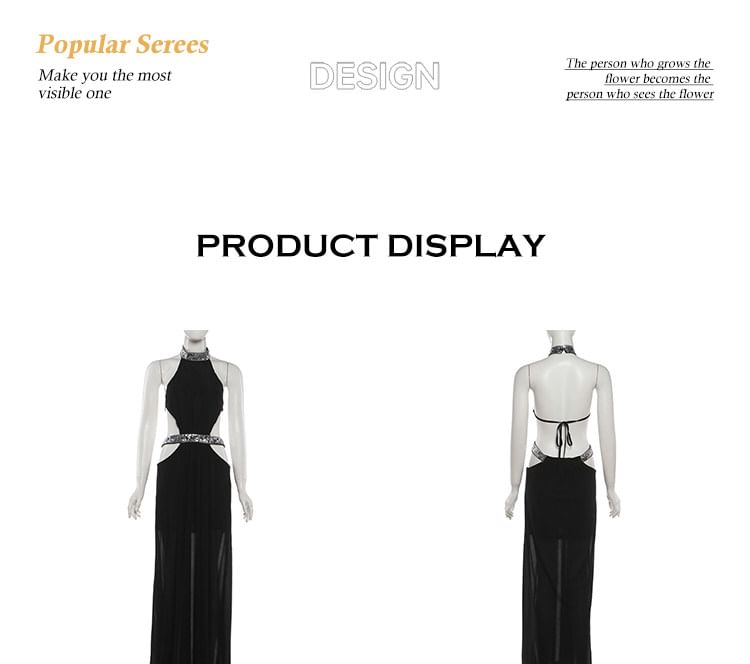 Sleeveless Embellished Cutout Plain Maxi A-Line Dress