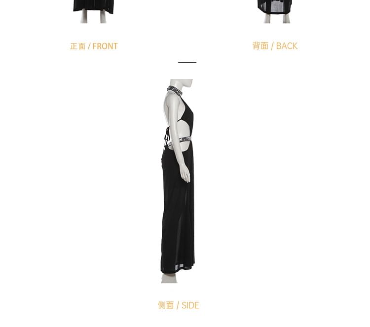 Sleeveless Embellished Cutout Plain Maxi A-Line Dress