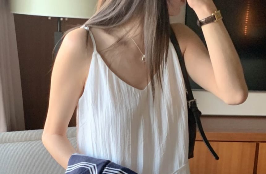 Spaghetti Strap V-Neck Plain Mini Dress