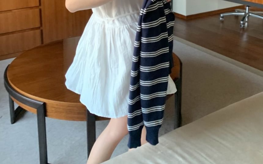 Spaghetti Strap V-Neck Plain Mini Dress