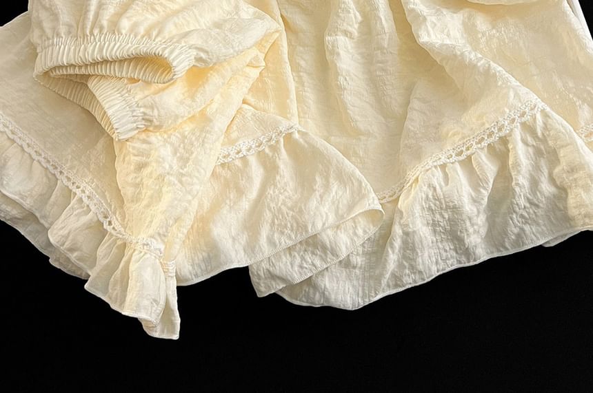 Pajama Set: V-Neck Lace Trim Padded Camisole Top + Shorts