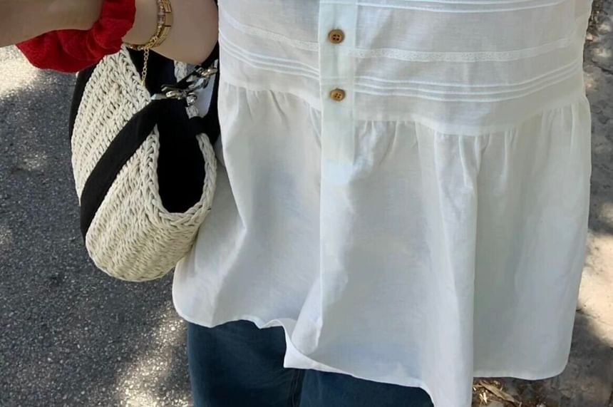 Square Neck Plain Lace Trim Flowy Tank Top