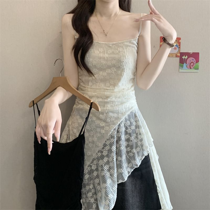 Asymmetrical Ruched Lace Camisole Top