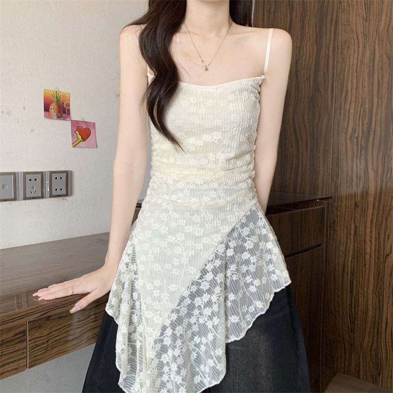 Asymmetrical Ruched Lace Camisole Top