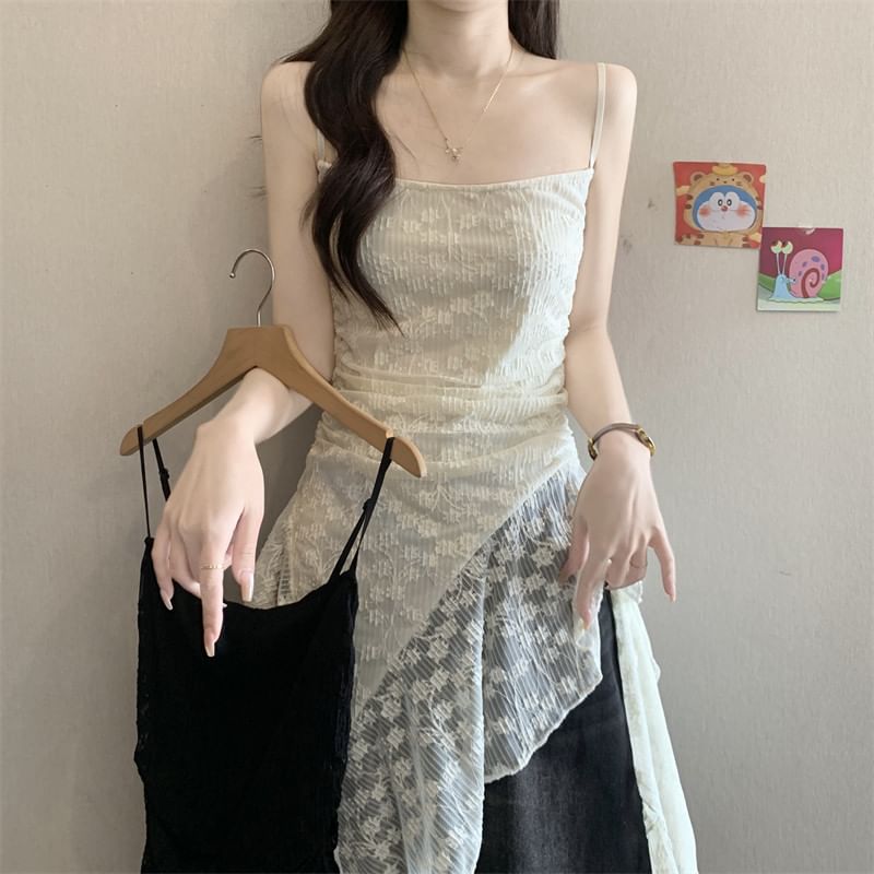 Asymmetrical Ruched Lace Camisole Top