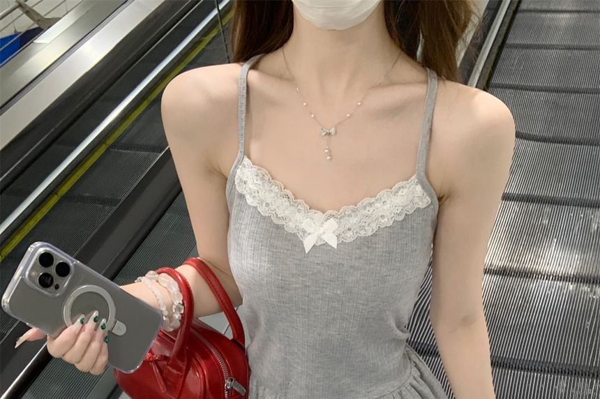 V-Neck Lace Trim Ruffle Hem Camisole Top