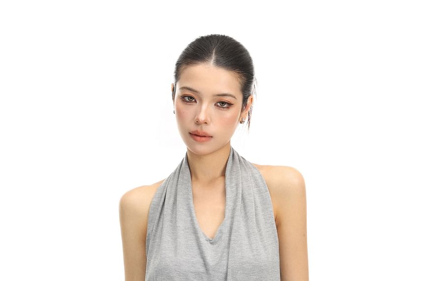 Halter Neck Plain Ruched Maxi Sheath Dress