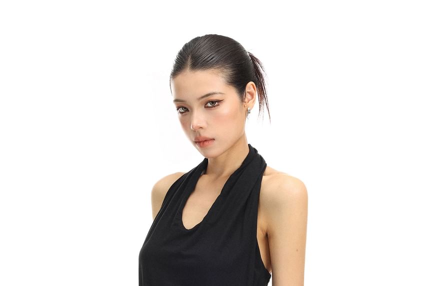 Halter Neck Plain Ruched Maxi Sheath Dress