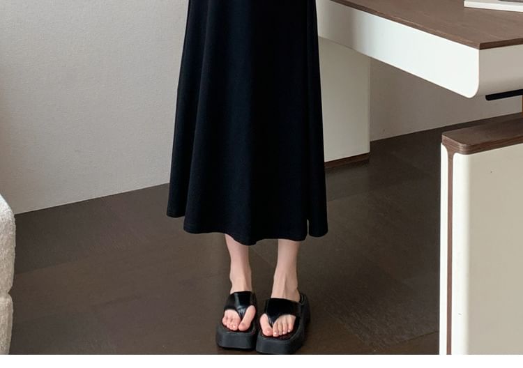 Maternity Short Sleeve Square Neck Plain Maxi A-Line Dress