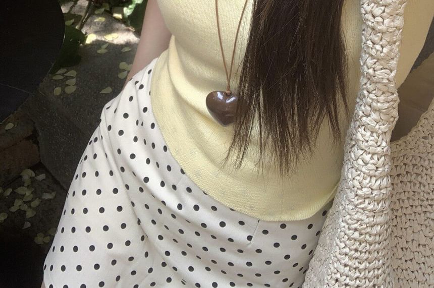 Short Sleeve Slim Knit Top and Polka Dot Mini Skirt Set