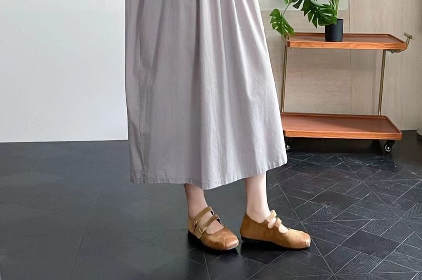Short-Sleeve Frill Trim Plain Maxi Shift Dress