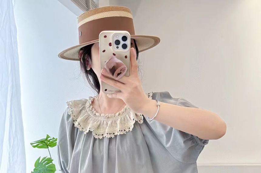 Short-Sleeve Lace Ruffle Plain Blouse