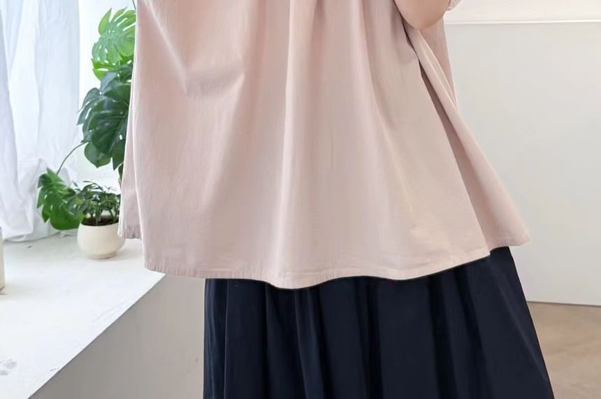 Short-Sleeve Lace Ruffle Plain Blouse