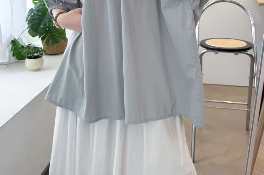 Short-Sleeve Lace Ruffle Plain Blouse